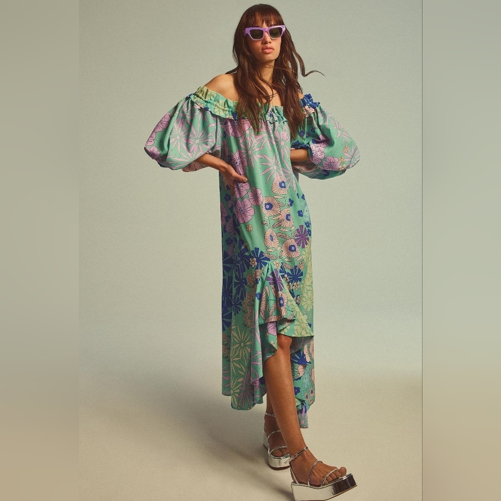 Anthropolgie Oopscool Off The Shoulder Printed Dress XS